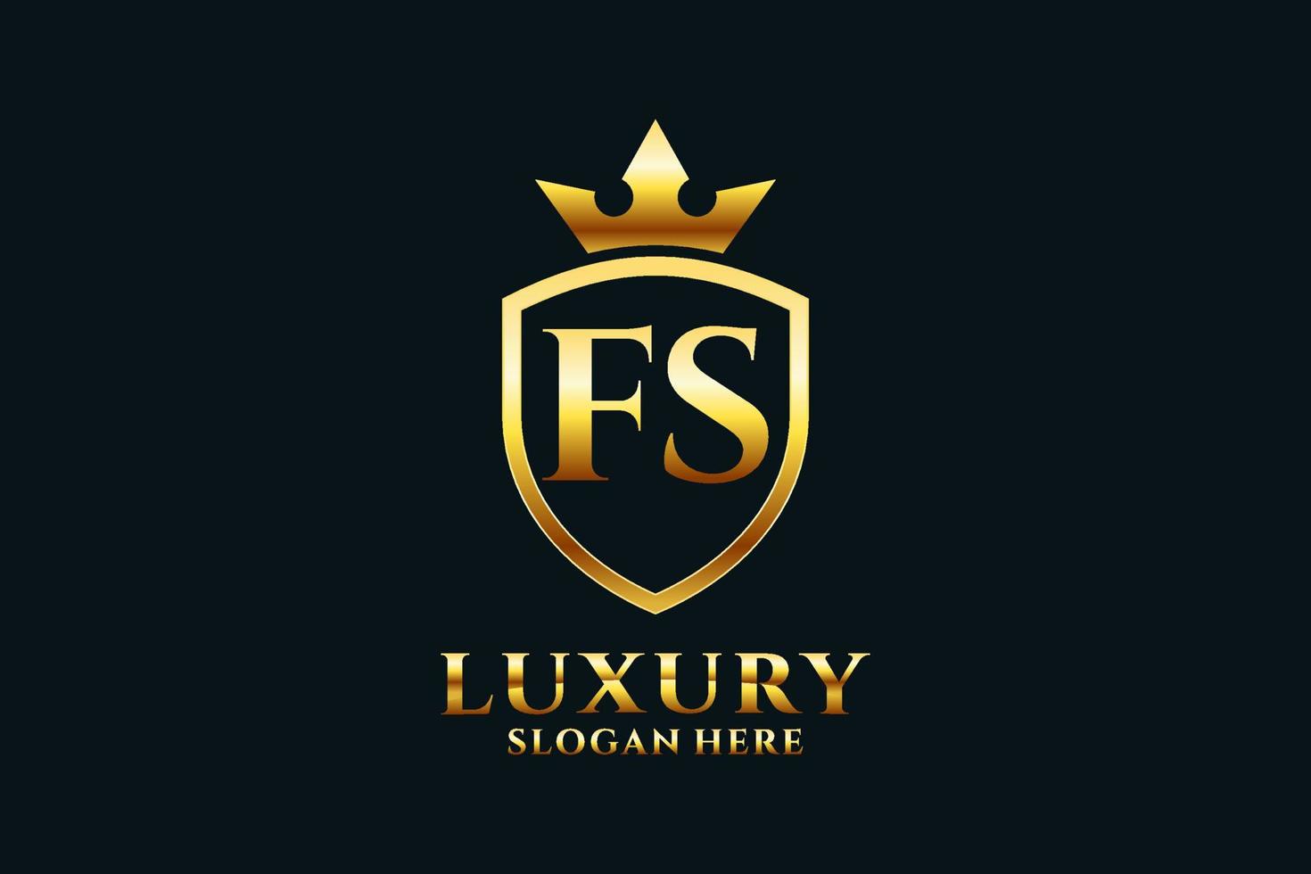 initial FS elegant luxury monogram logo or badge template with scrolls and royal crown - perfect for luxurious branding projects vector