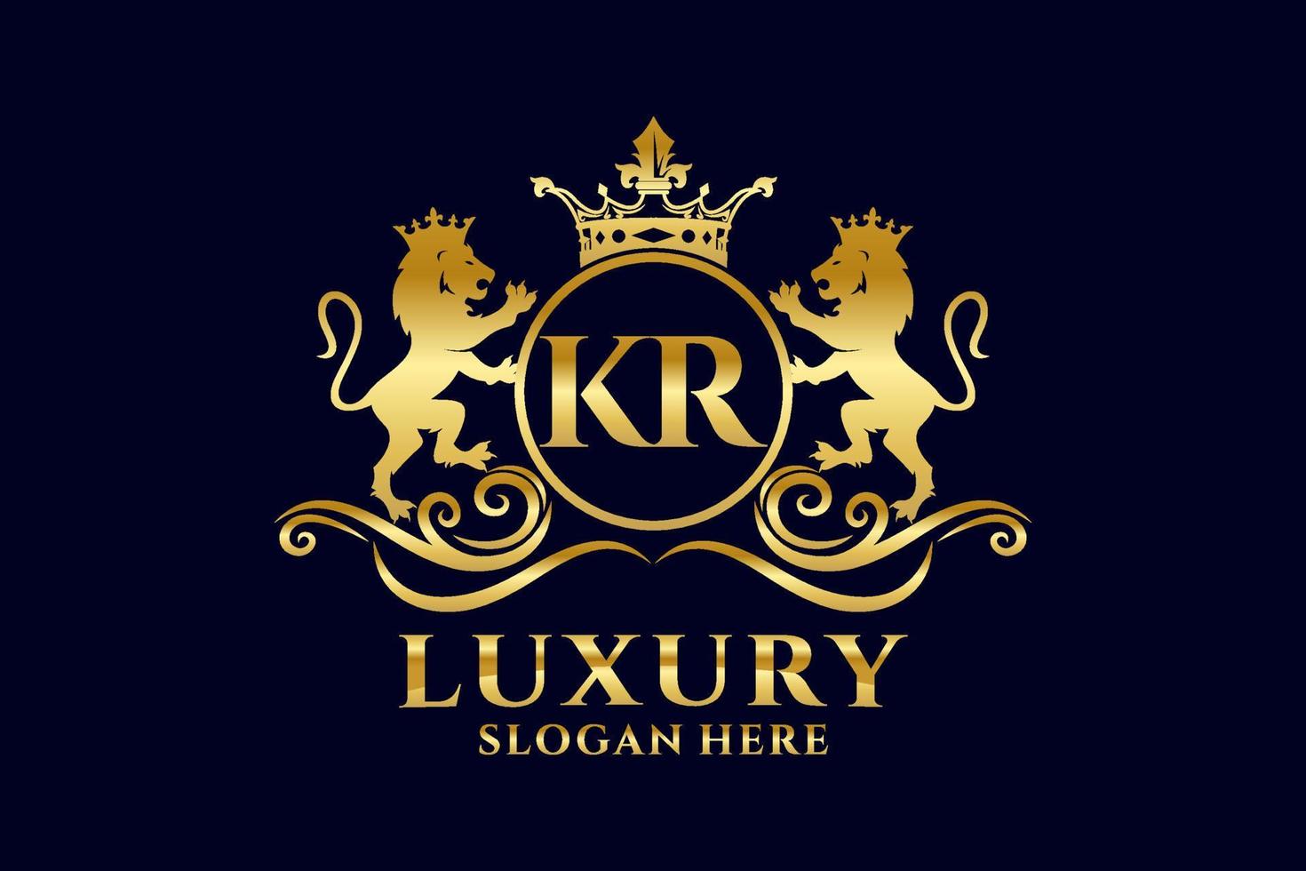 Initial KR Letter Lion Royal Luxury Logo template in vector art for luxurious branding projects and other vector illustration.
