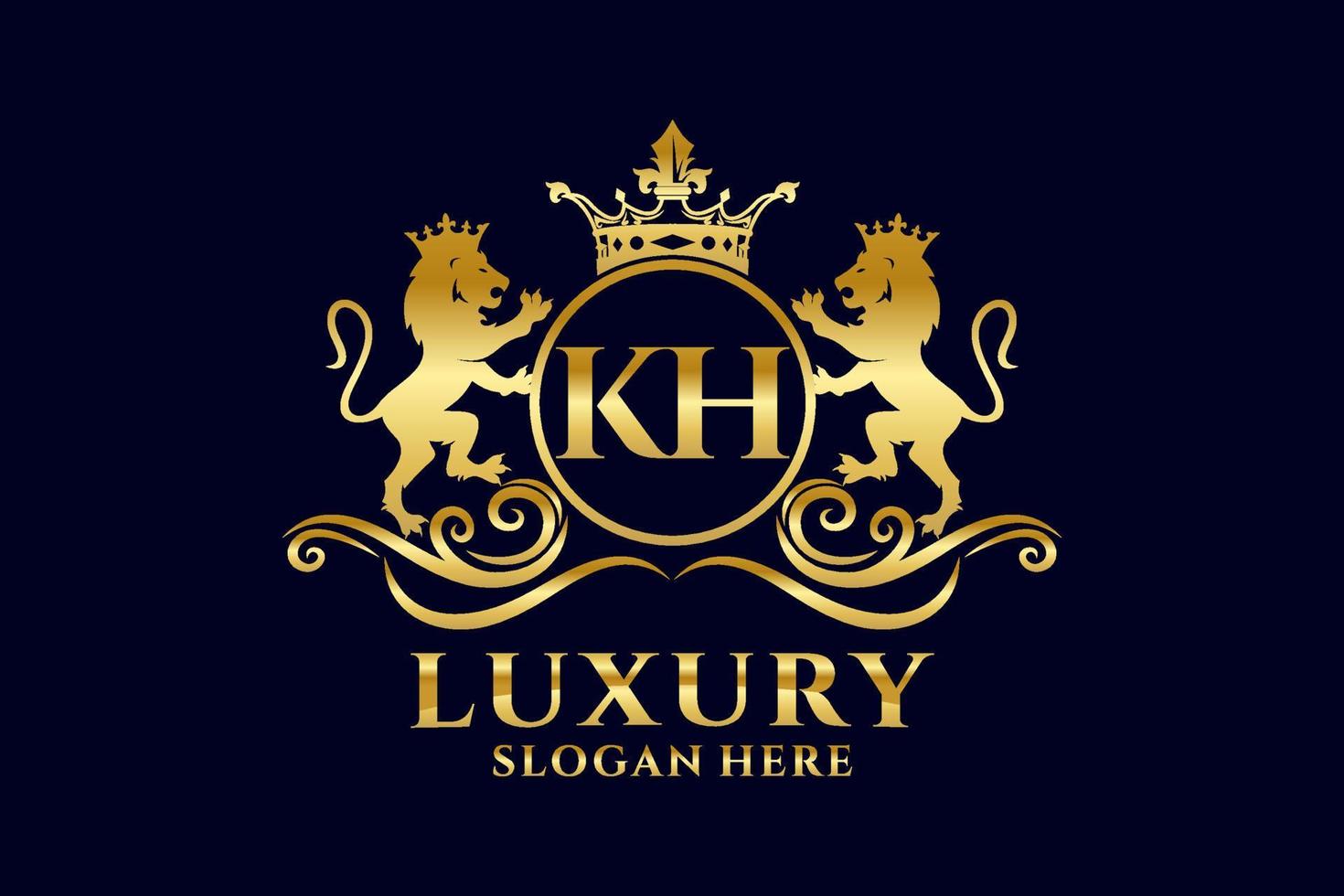 Initial KH Letter Lion Royal Luxury Logo template in vector art for luxurious branding projects and other vector illustration.