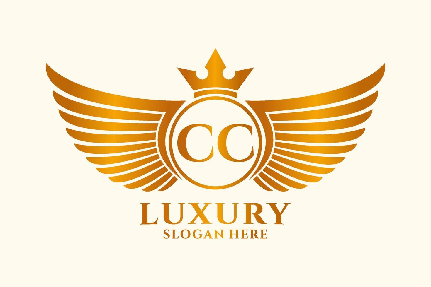 Luxury royal wing Letter CC crest Gold color Logo vector, Victory logo, crest logo, wing logo, vector logo template.