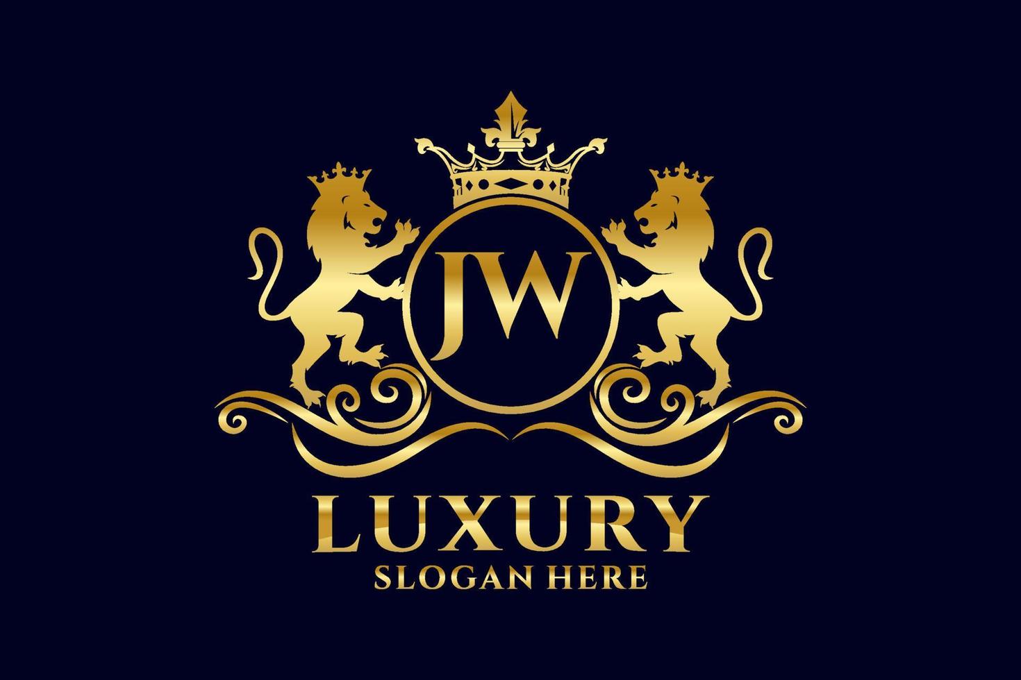 Initial JW Letter Lion Royal Luxury Logo template in vector art for luxurious branding projects and other vector illustration.