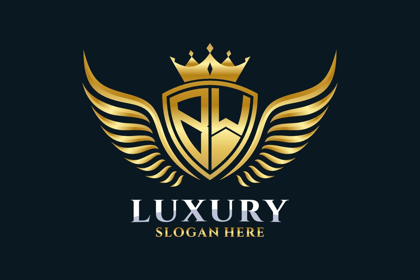 Luxury royal wing Letter BW crest Gold color Logo vector, Victory logo, crest logo, wing logo, vector logo template.