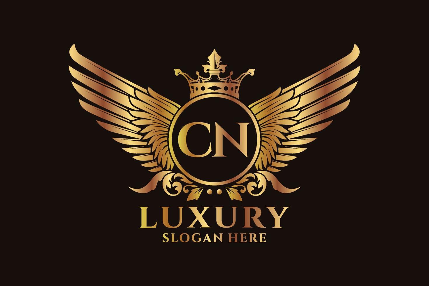 Luxury royal wing Letter CN crest Gold color Logo vector, Victory logo, crest logo, wing logo, vector logo template.