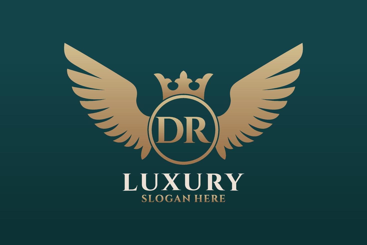 Luxury royal wing Letter DR crest Gold color Logo vector, Victory logo, crest logo, wing logo, vector logo template.