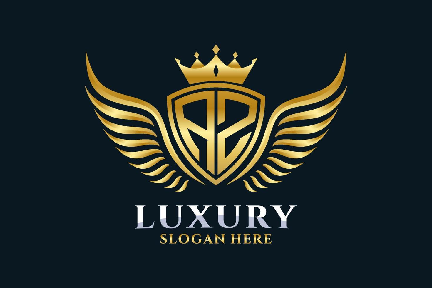 Luxury royal wing Letter AZ crest Gold color Logo vector, Victory logo, crest logo, wing logo, vector logo template.