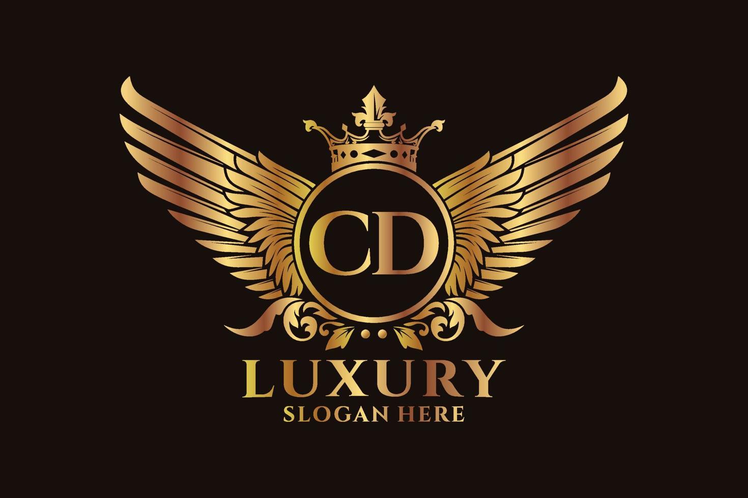 Luxury royal wing Letter CD crest Gold color Logo vector, Victory logo, crest logo, wing logo, vector logo template.