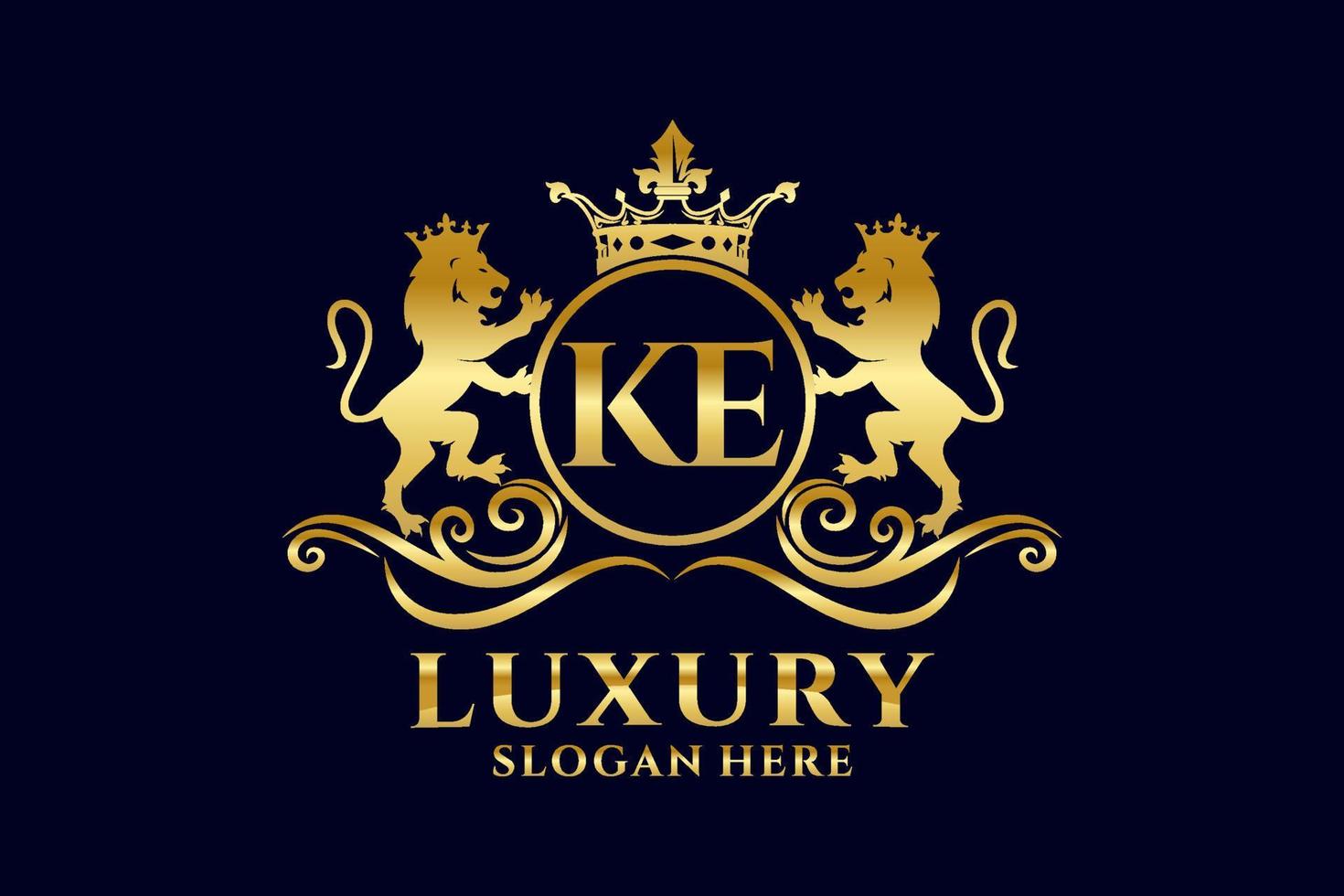 Initial KE Letter Lion Royal Luxury Logo template in vector art for luxurious branding projects and other vector illustration.