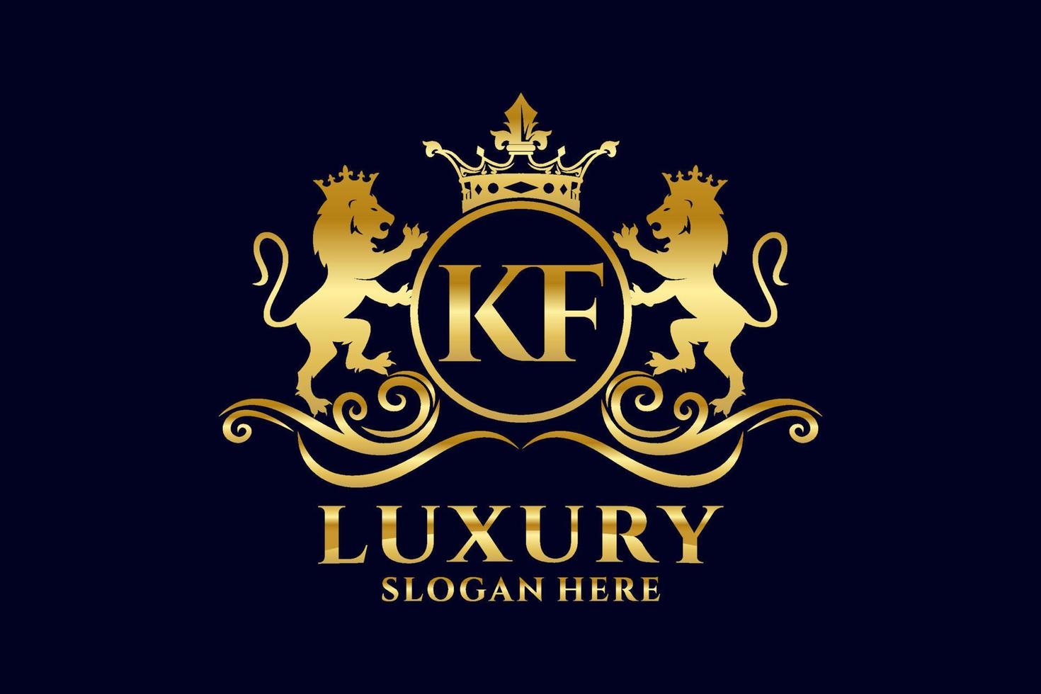 Initial KF Letter Lion Royal Luxury Logo template in vector art for luxurious branding projects and other vector illustration.