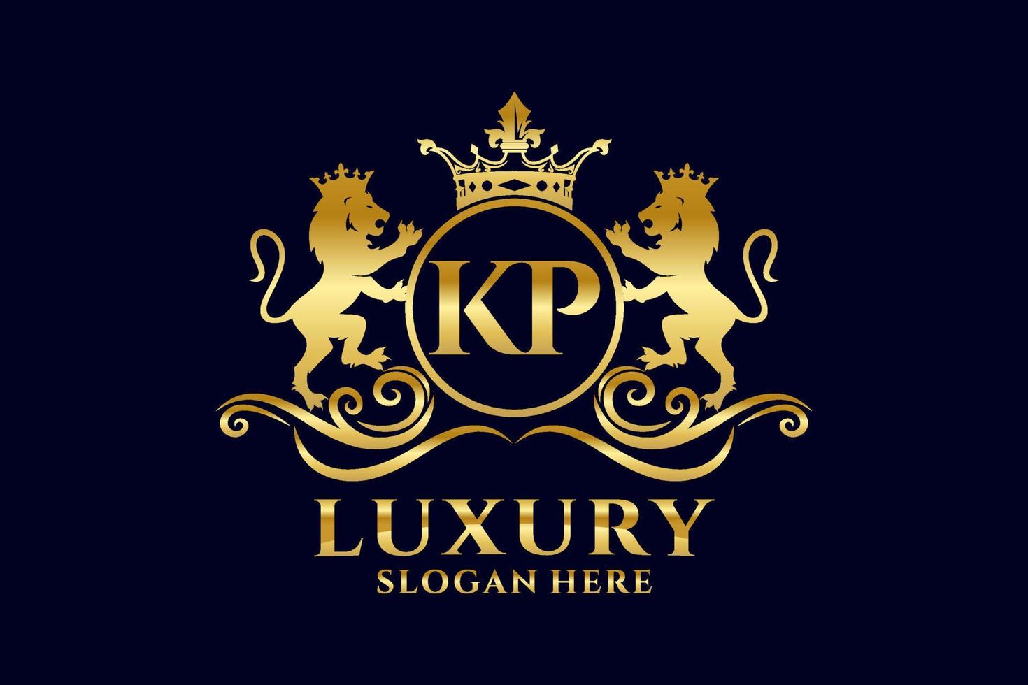 Initial KP Letter Lion Royal Luxury Logo template in vector art for luxurious branding projects and other vector illustration.