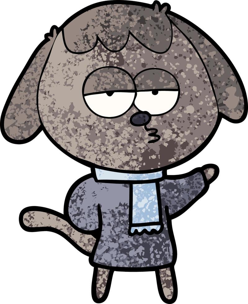 cartoon tired dog wearing winter clothes vector