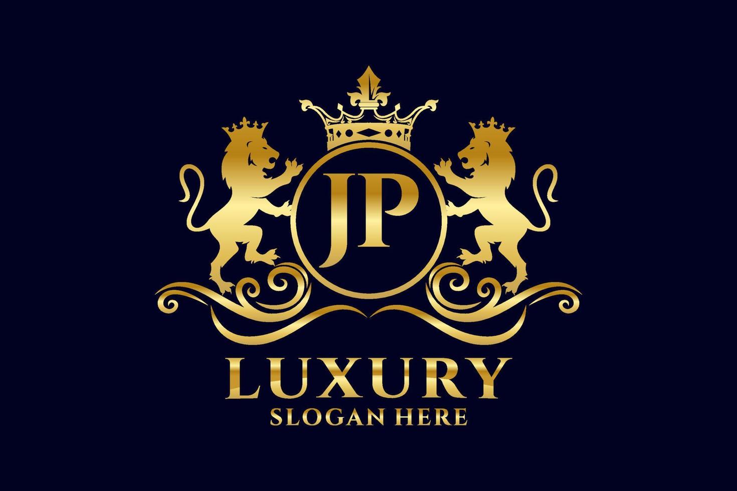 Initial JP Letter Lion Royal Luxury Logo template in vector art for luxurious branding projects and other vector illustration.