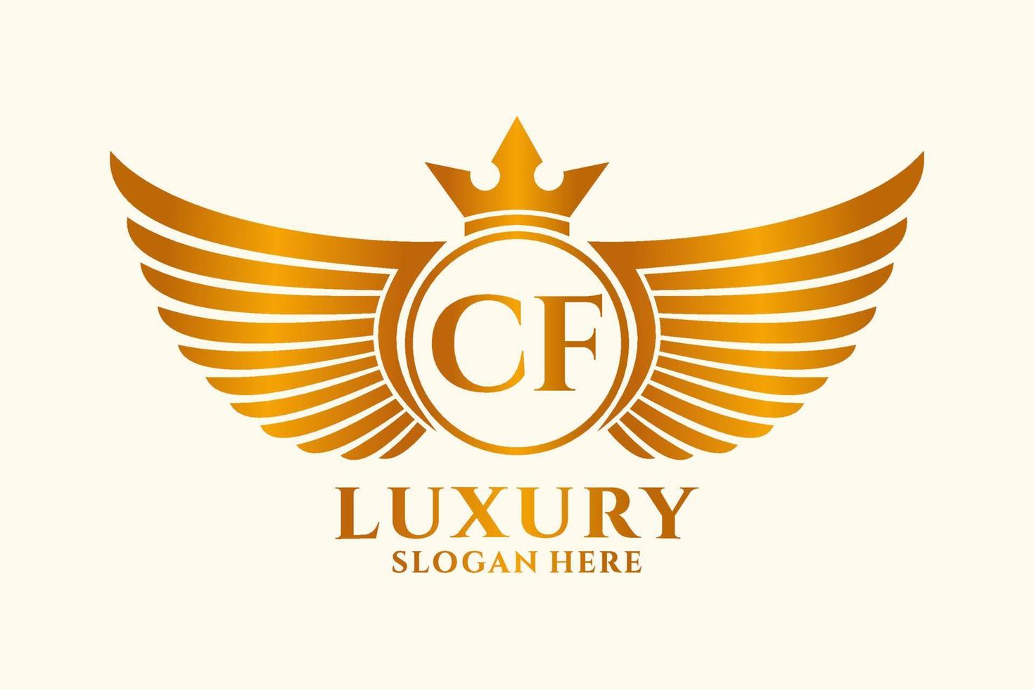 Luxury royal wing Letter CF crest Gold color Logo vector, Victory logo, crest logo, wing logo, vector logo template.