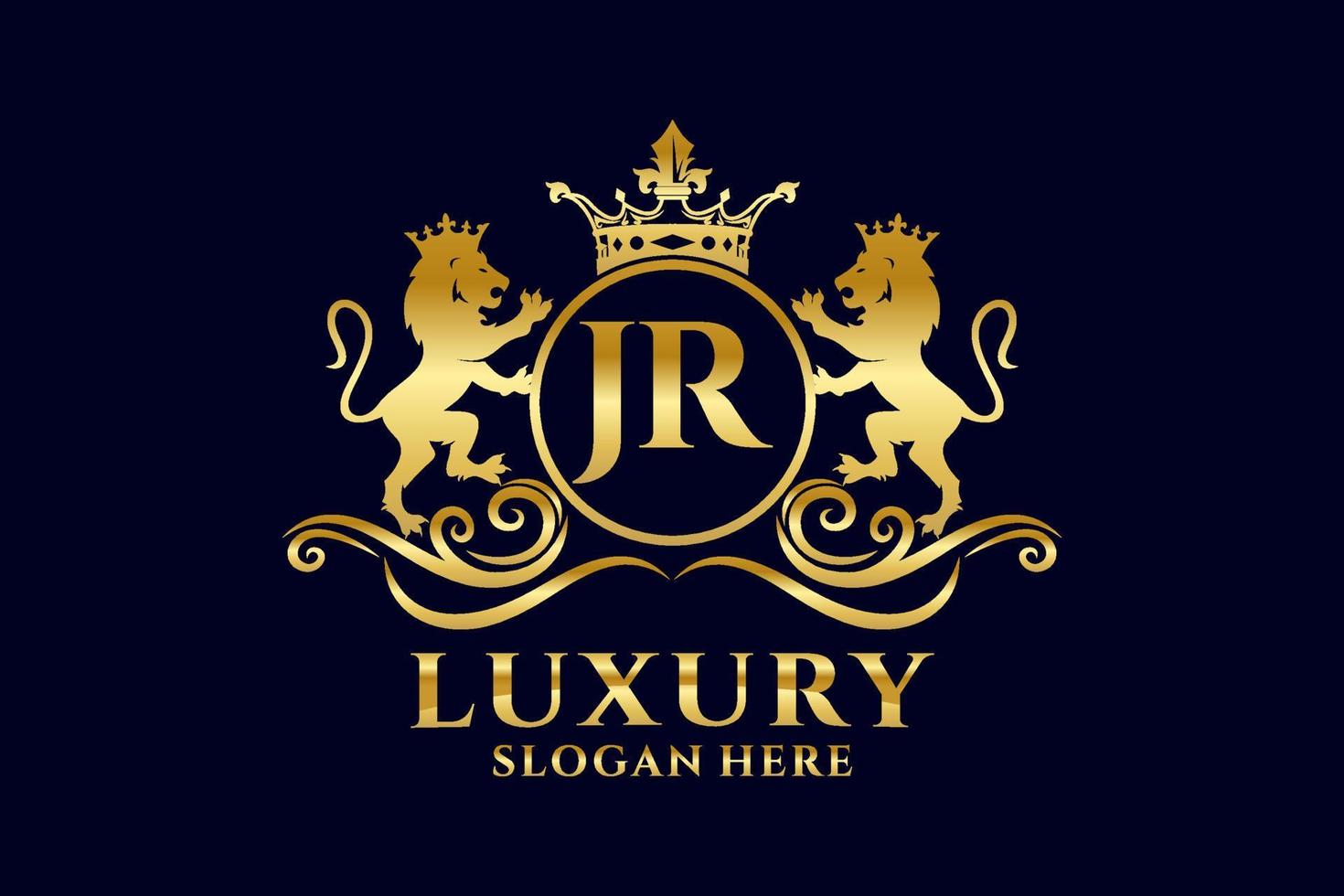 Initial JR Letter Lion Royal Luxury Logo template in vector art for luxurious branding projects and other vector illustration.