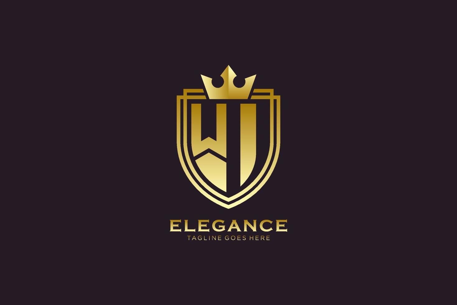 logotipo de monograma de lujo inicial wi elegante o plantilla de insignia con pergaminos y corona real - perfecto para proyectos de marca de lujo vector