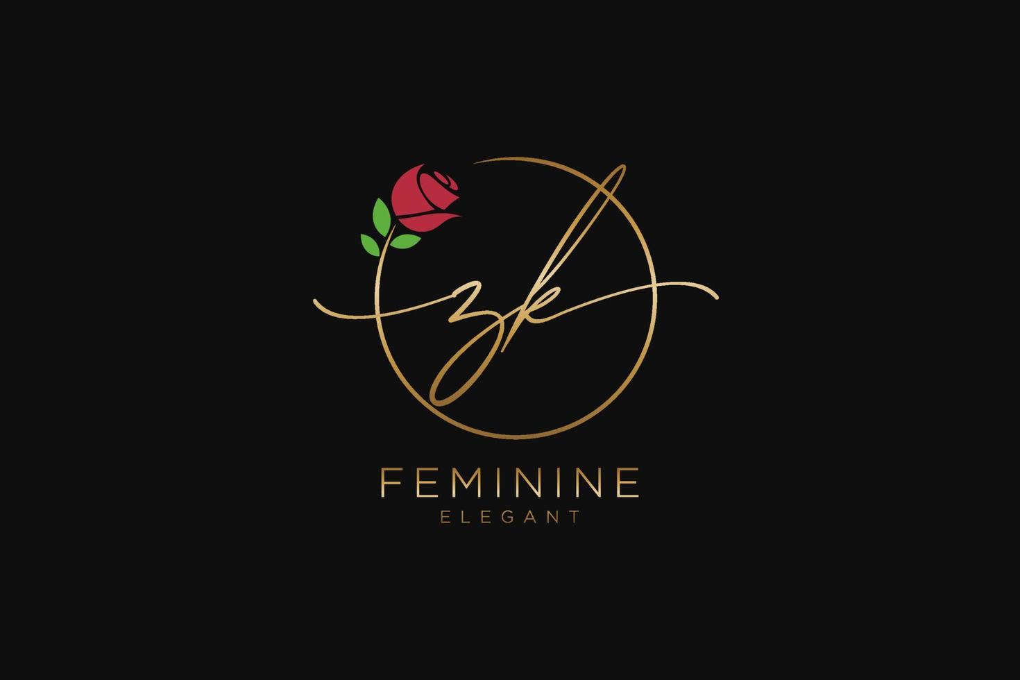 initial ZK Feminine logo beauty monogram and elegant logo design, handwriting logo of initial signature, wedding, fashion, floral and botanical with creative template. vector