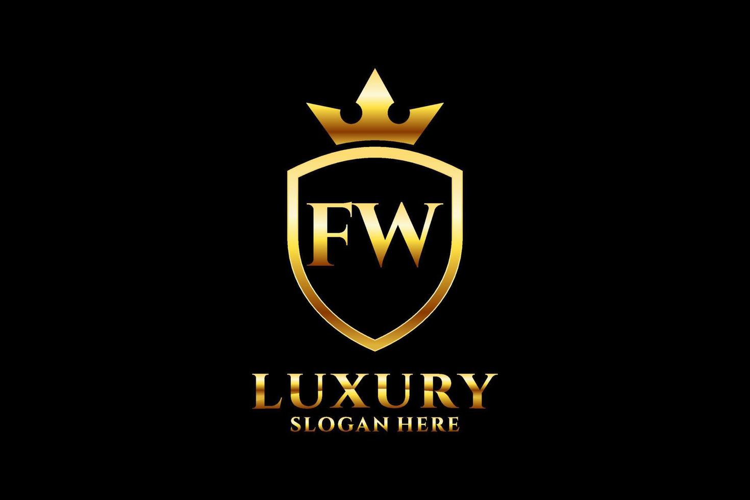 initial FW elegant luxury monogram logo or badge template with scrolls and royal crown - perfect for luxurious branding projects vector