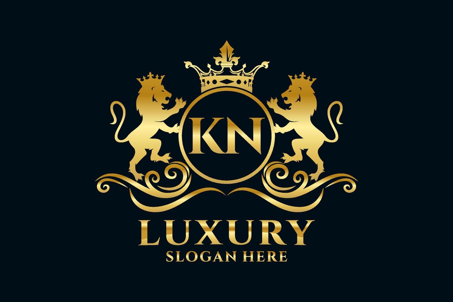 Initial KN Letter Lion Royal Luxury Logo template in vector art for luxurious branding projects and other vector illustration.