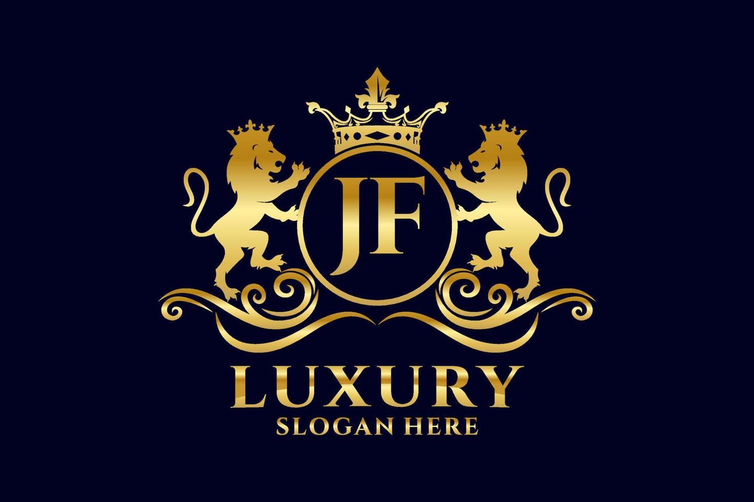 Initial JF Letter Lion Royal Luxury Logo template in vector art for luxurious branding projects and other vector illustration.