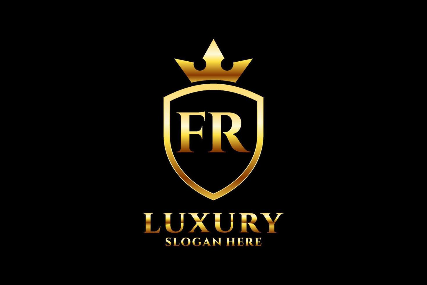 initial FR elegant luxury monogram logo or badge template with scrolls and royal crown - perfect for luxurious branding projects vector