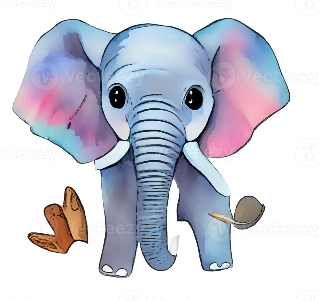 söt elefant vattenfärg png