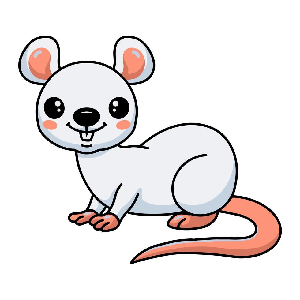 lindo ratoncito blanco de dibujos animados vector