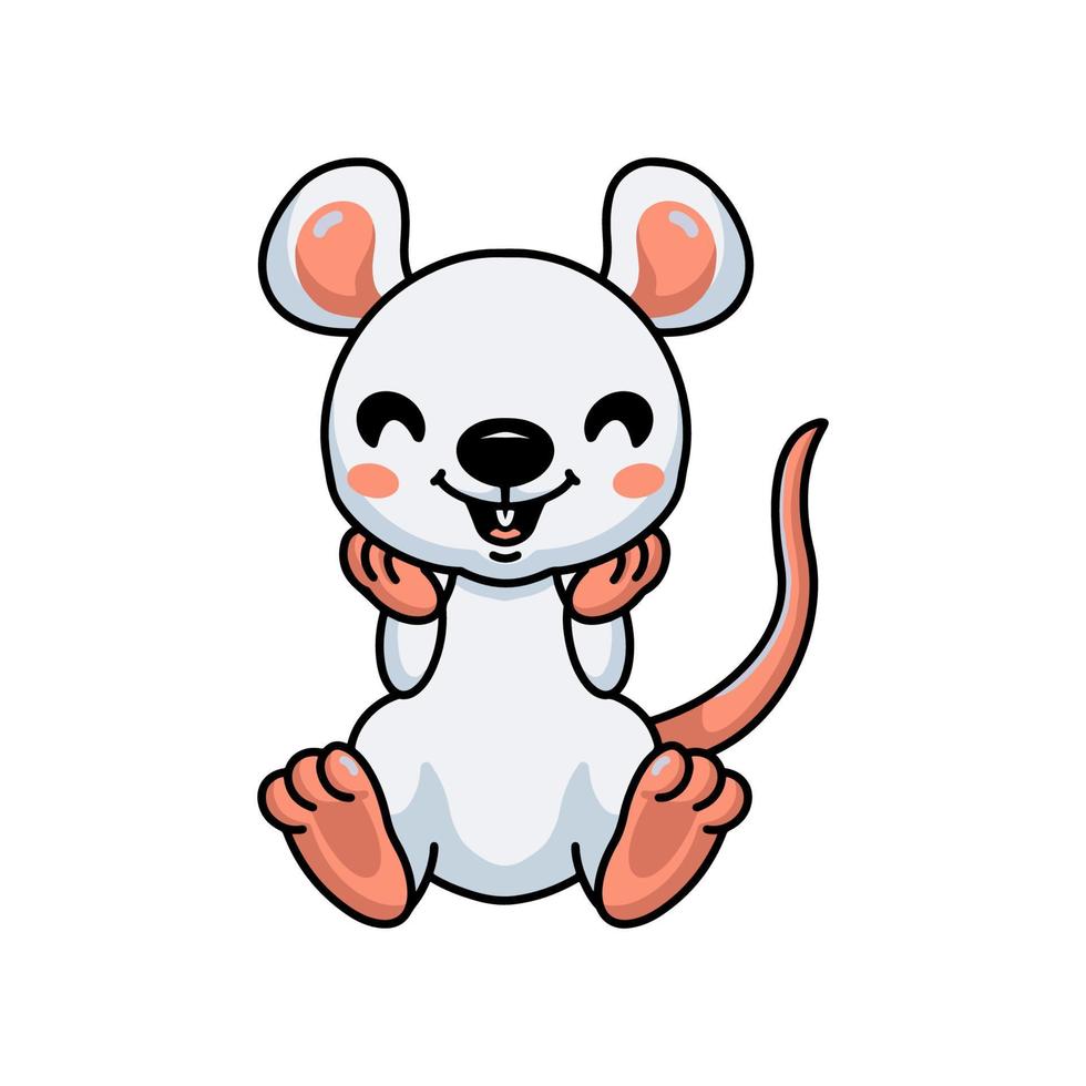 lindo ratoncito blanco dibujos animados sentado vector