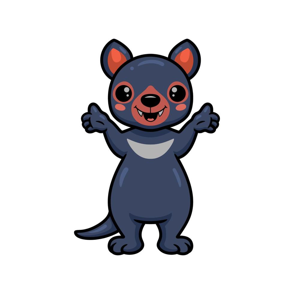 Cute little tasmanian devil cartoon raising hands vector