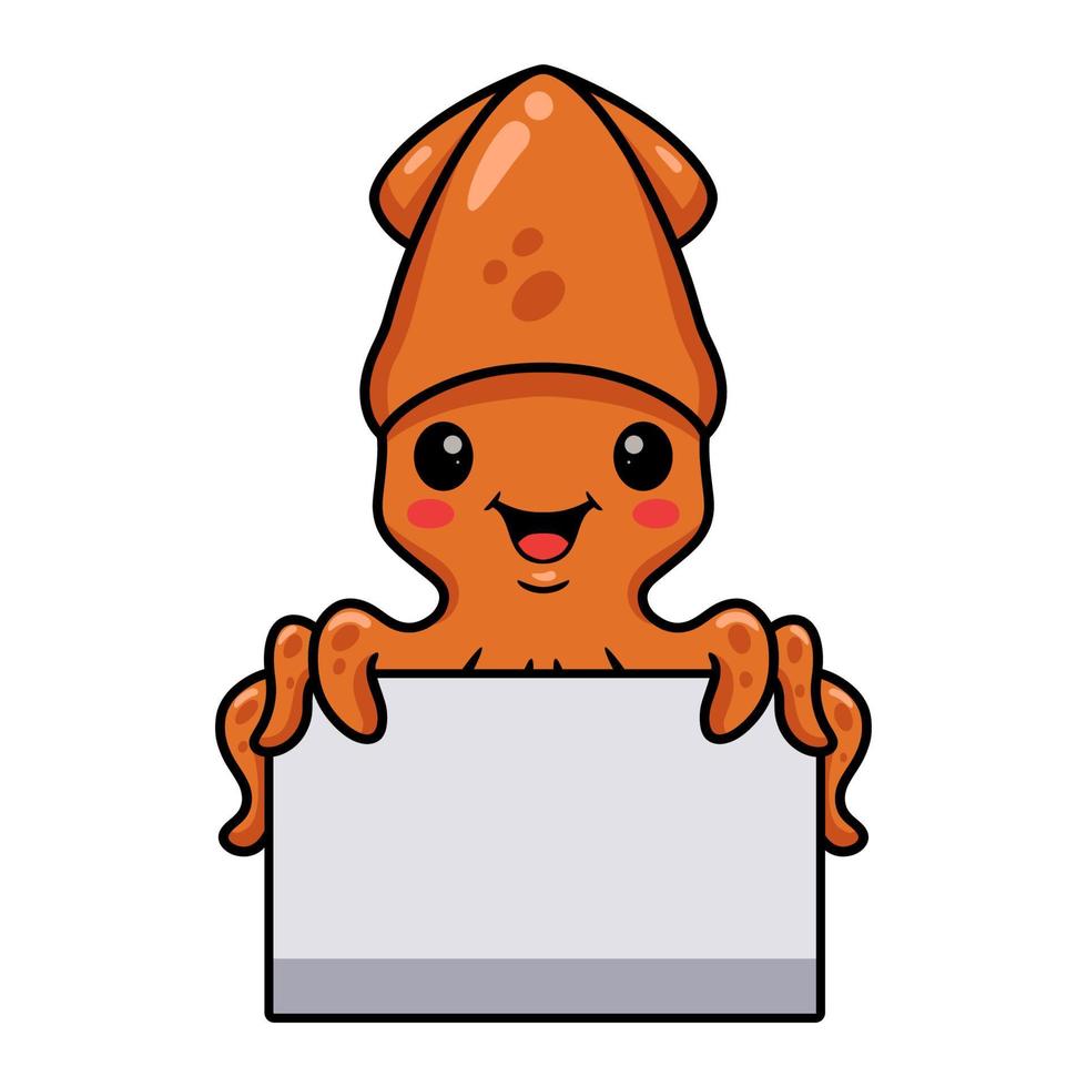 Cute little squid cartoon with blank sign vector