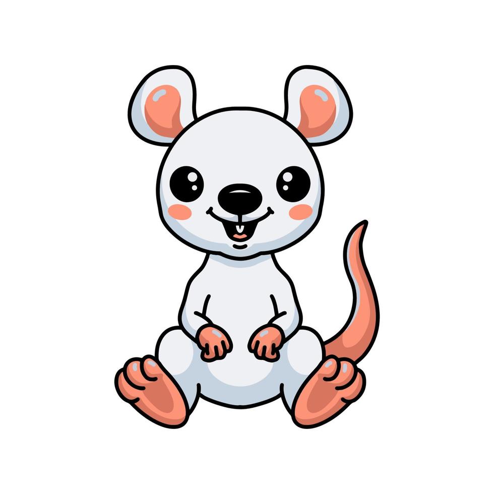 Cute little white mouse cartoon sitting vector