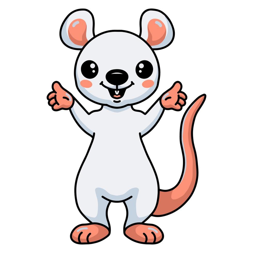 Cute little white mouse cartoon presenting vector