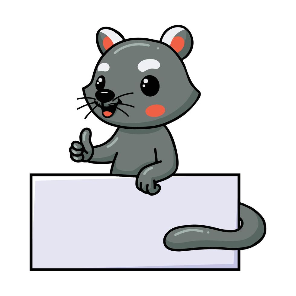 Cute little bearcat cartoon with blank sign and giving thumb up vector