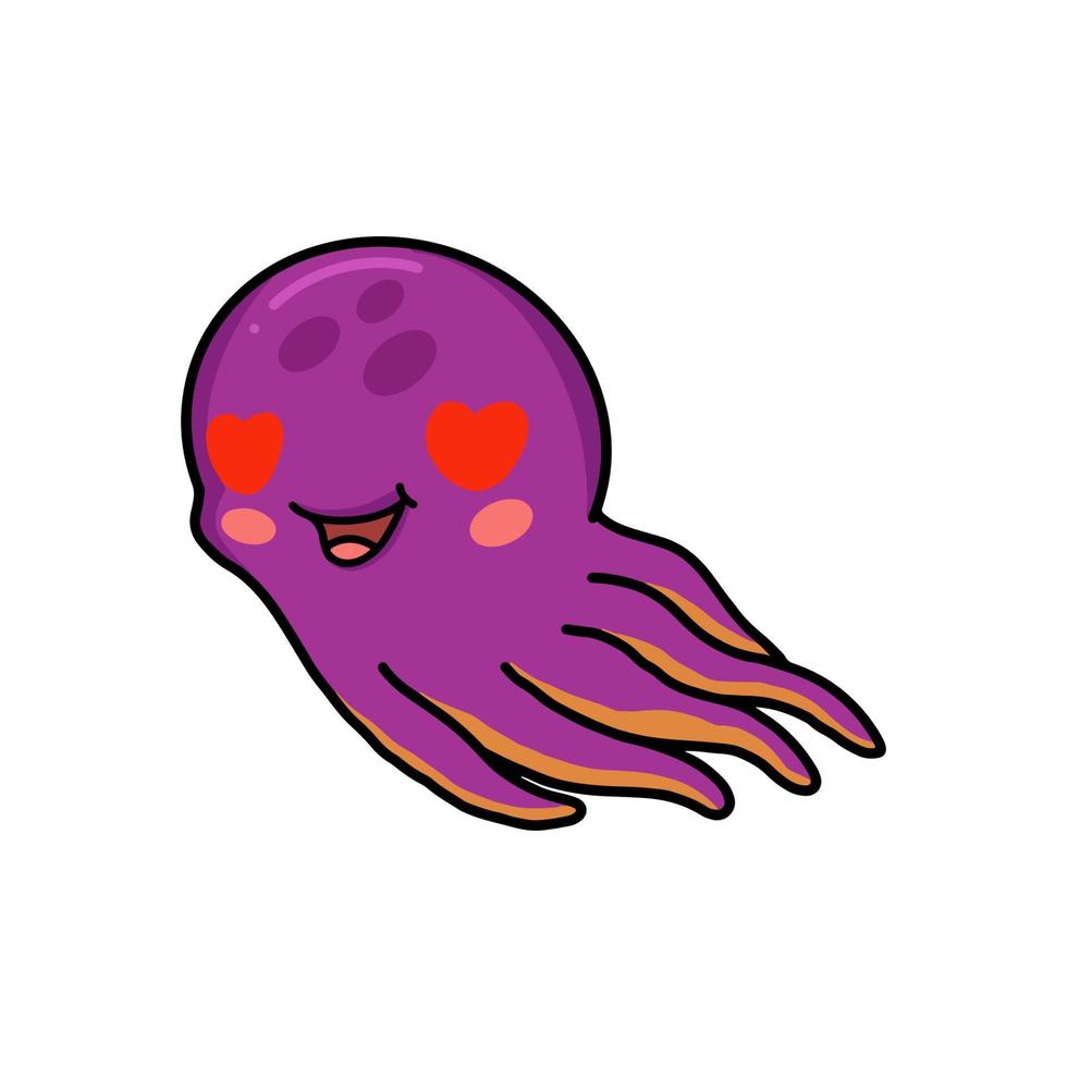 Cute little octopus cartoon with red heart eyes vector