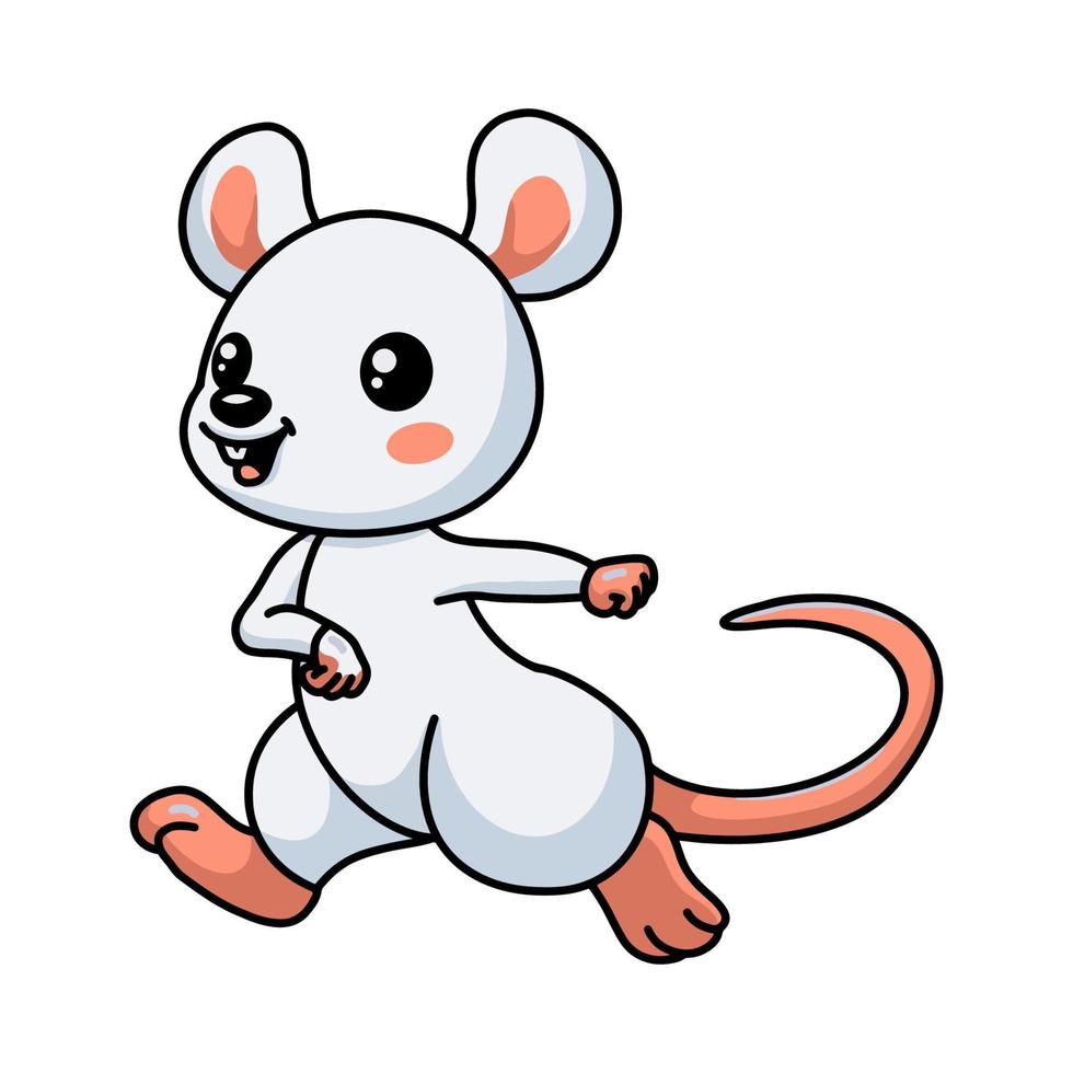 lindo ratoncito blanco de dibujos animados caminando vector