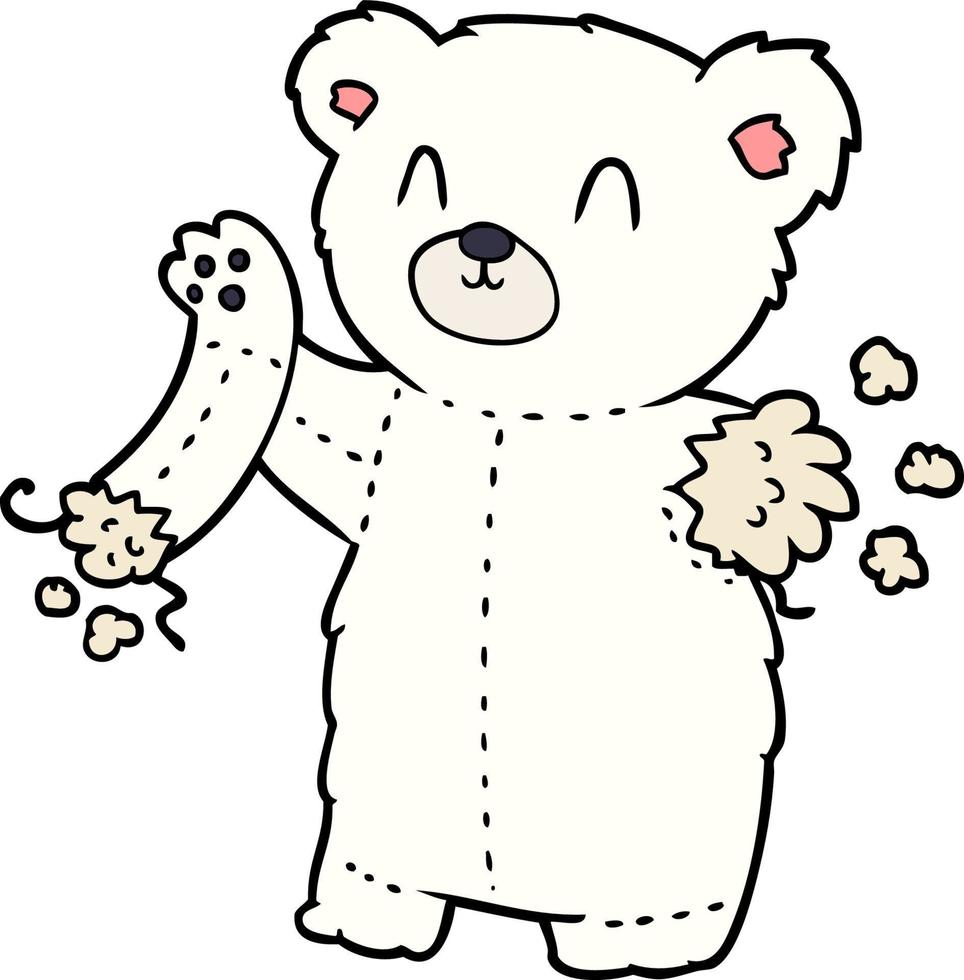 peluche de oso polar de dibujos animados con el brazo desgarrado vector