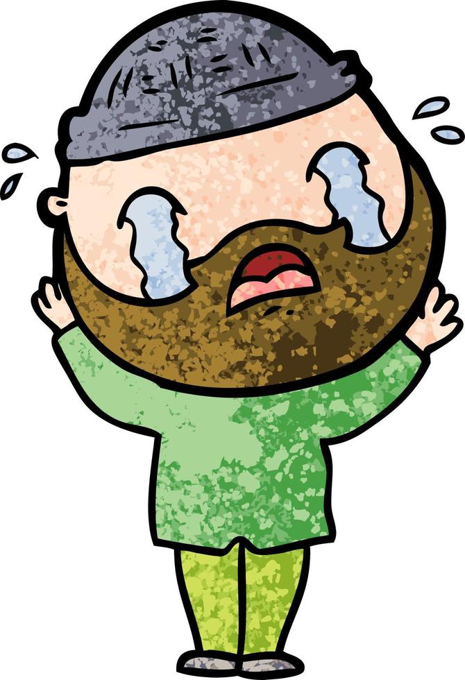 cartoon bearded man crying vector