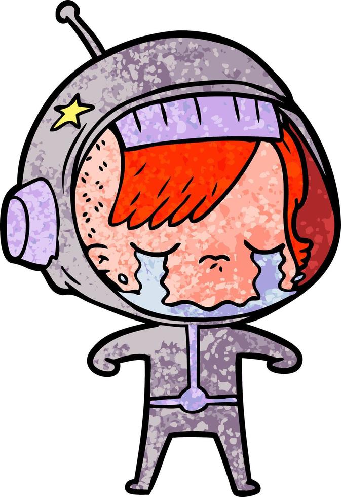 cartoon crying astronaut girl vector