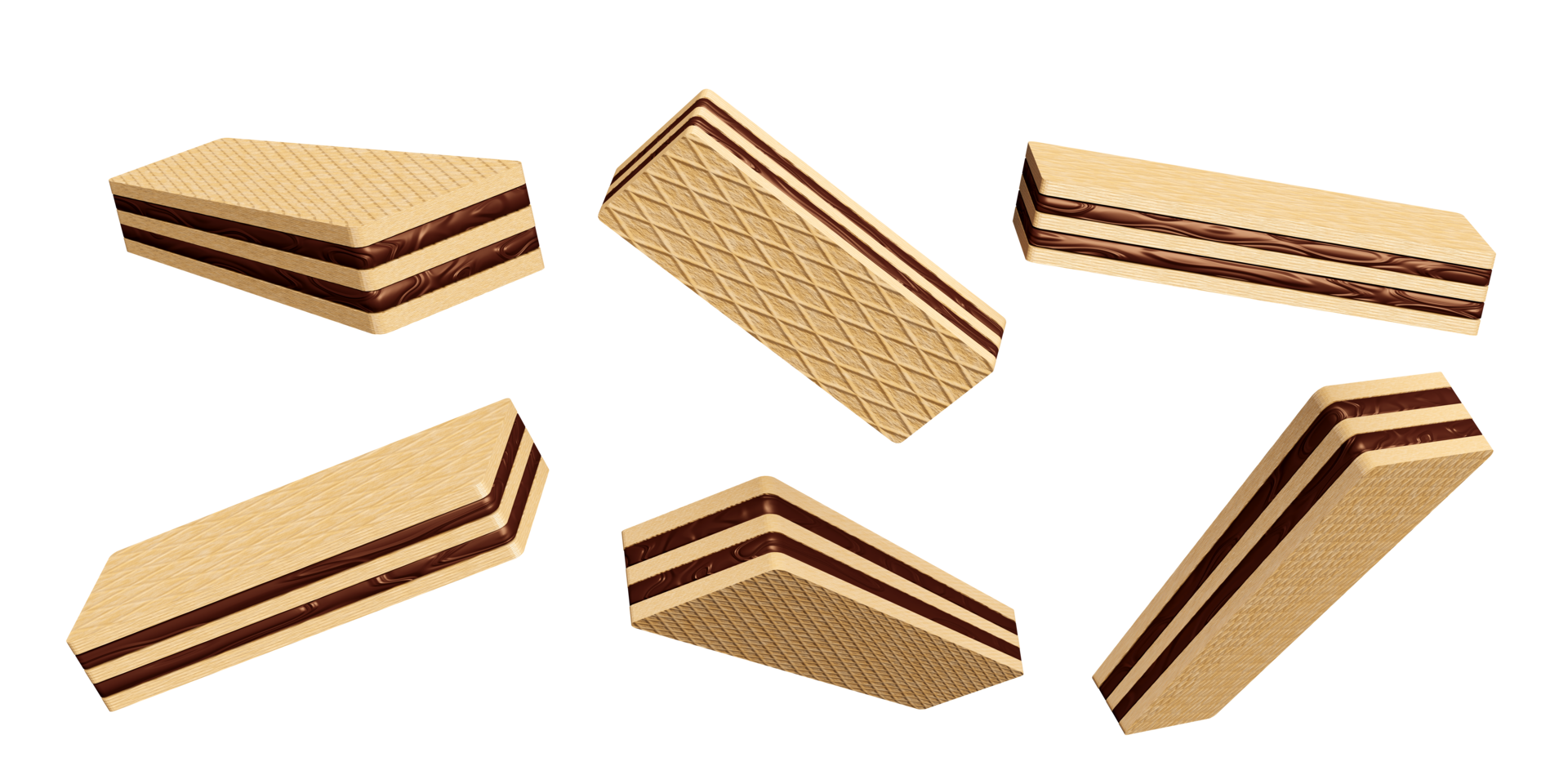 conjunto de palitos de wafer crocante revestido de chocolate isolado. publicidade para embalagens, ilustração de renderização 3d png