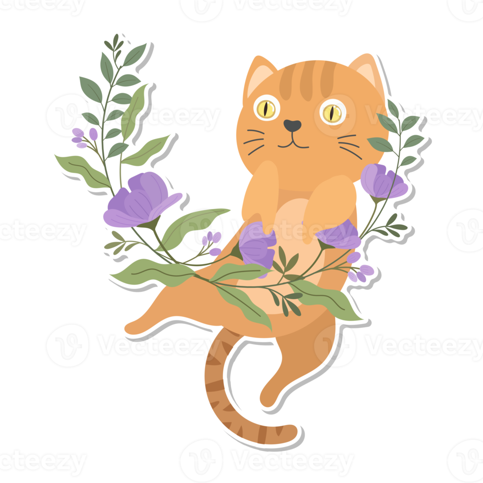 cat and wreath cartoon sticker png