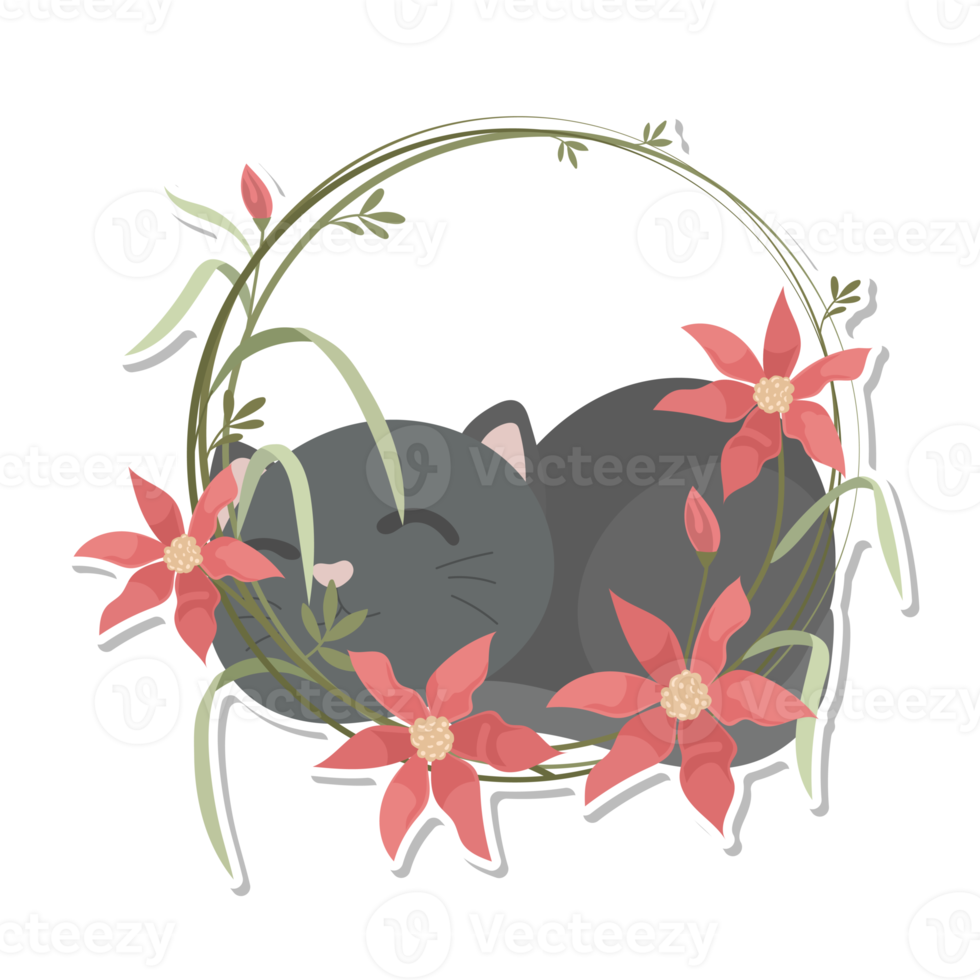 cat and wreath cartoon sticker png