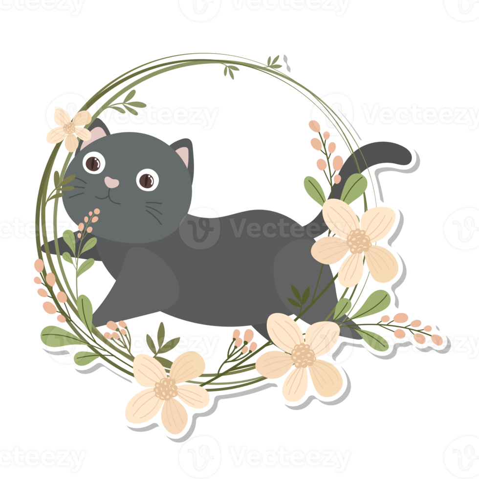 cat and wreath cartoon sticker png