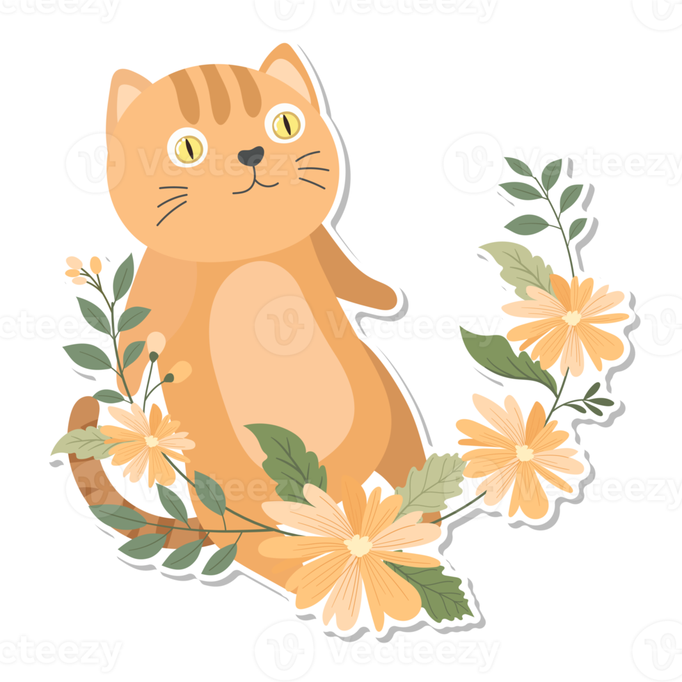 cat and wreath cartoon sticker png