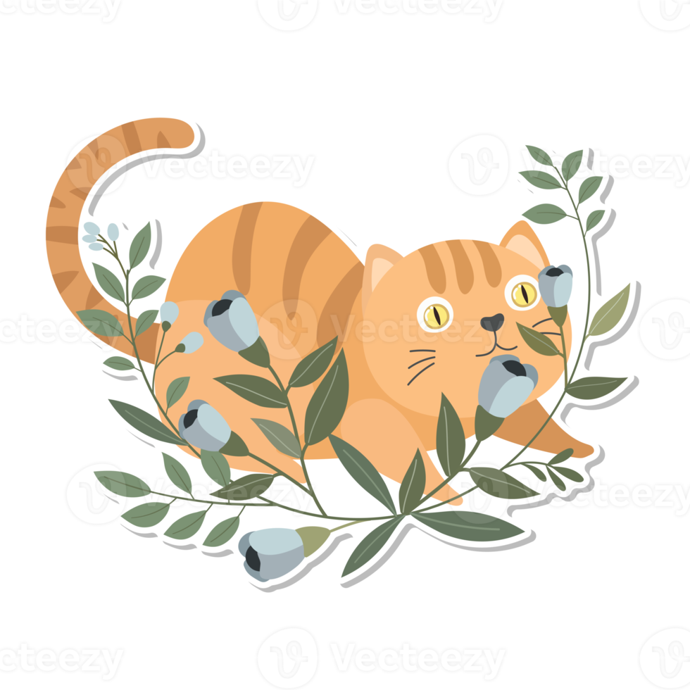 cat and wreath cartoon sticker png