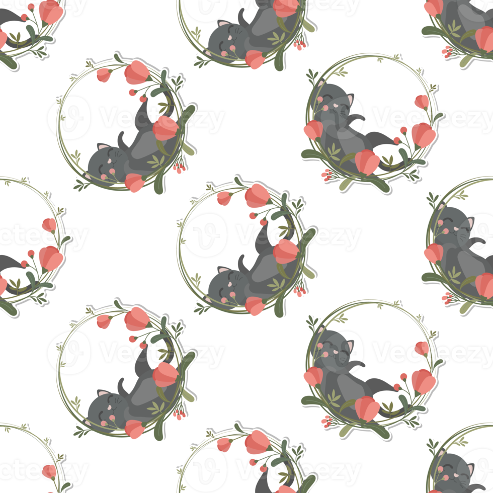 cat and wreath pattern png