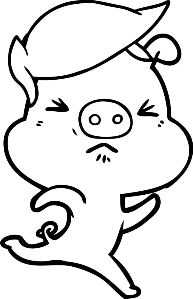 cartoon annoyed pig running vector
