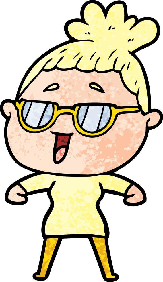 cartoon happy woman wearing spectacles vector