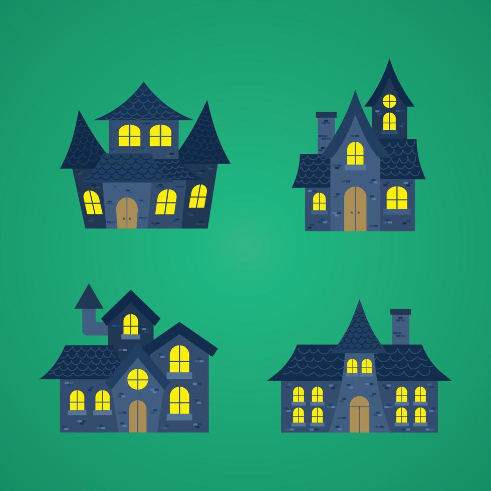 collection of spooky haunted scary halloween house carton vector illustration