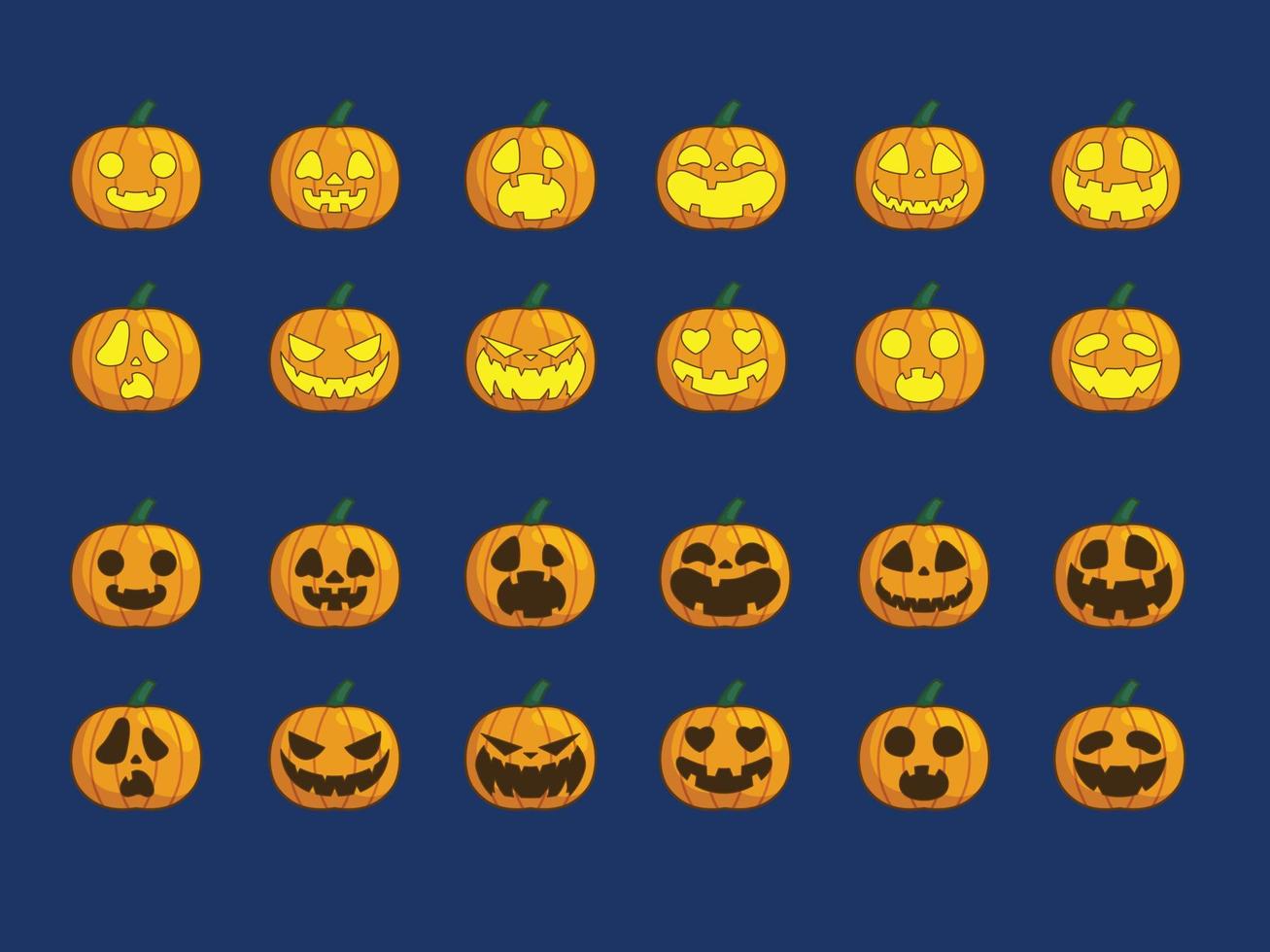 Full ultimate glowing pumpkin collection pack vector illustration