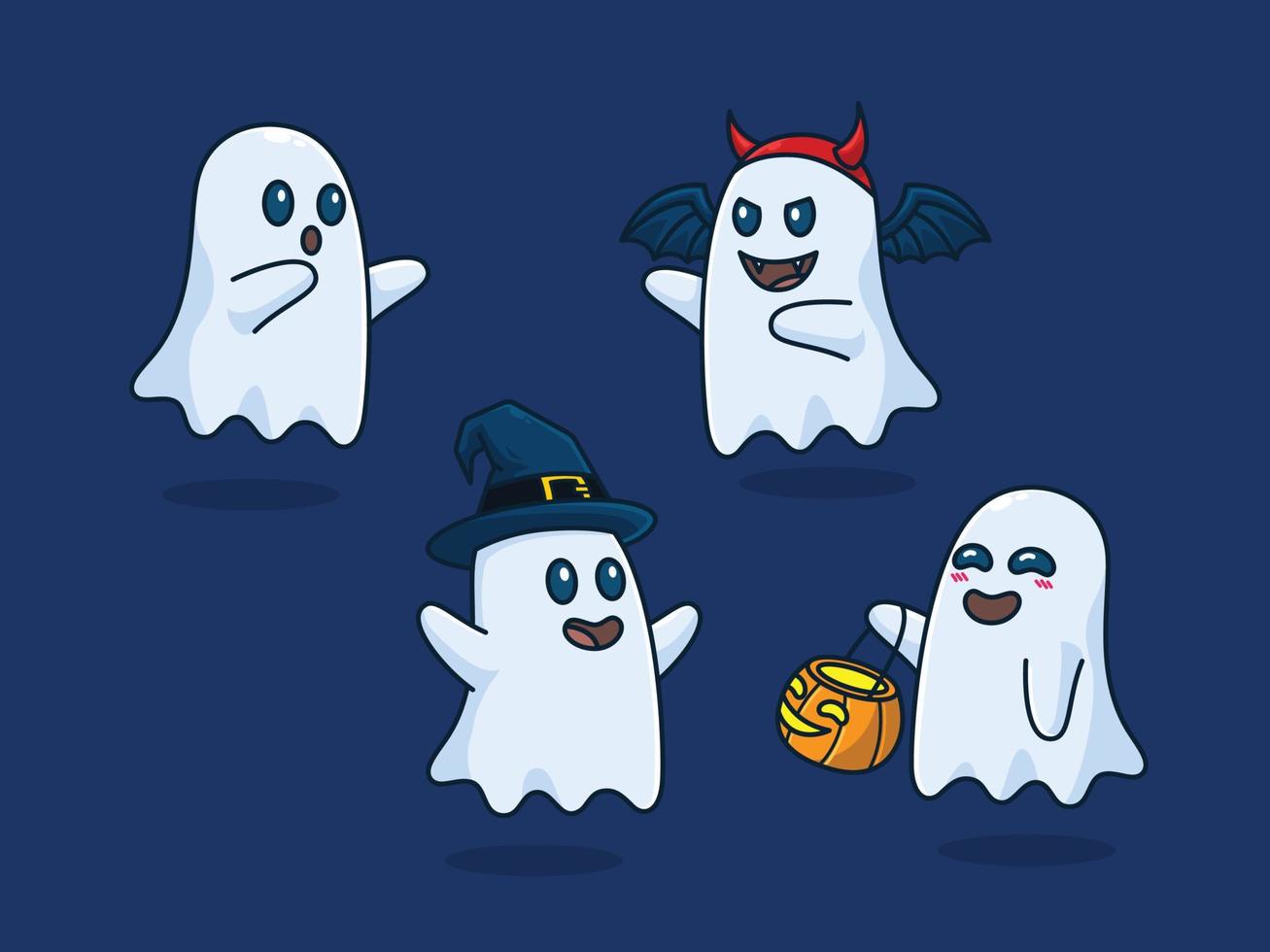 collection of cute funny happy ghost spooky halloween vector illustration