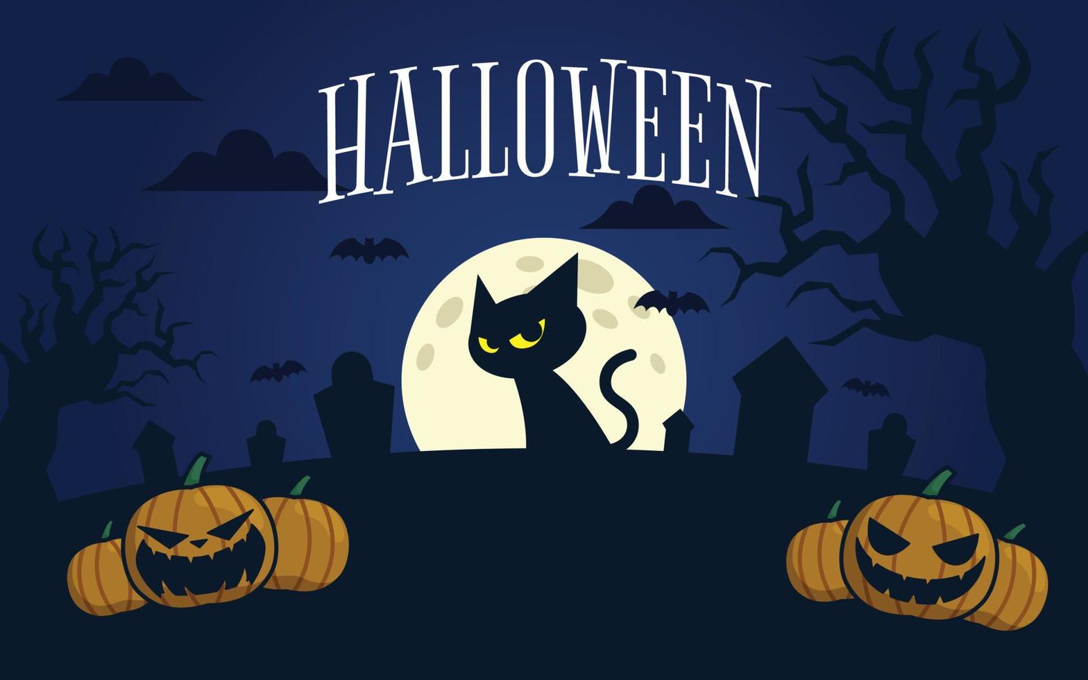 Halloween fullmoon background spooky black cat vector