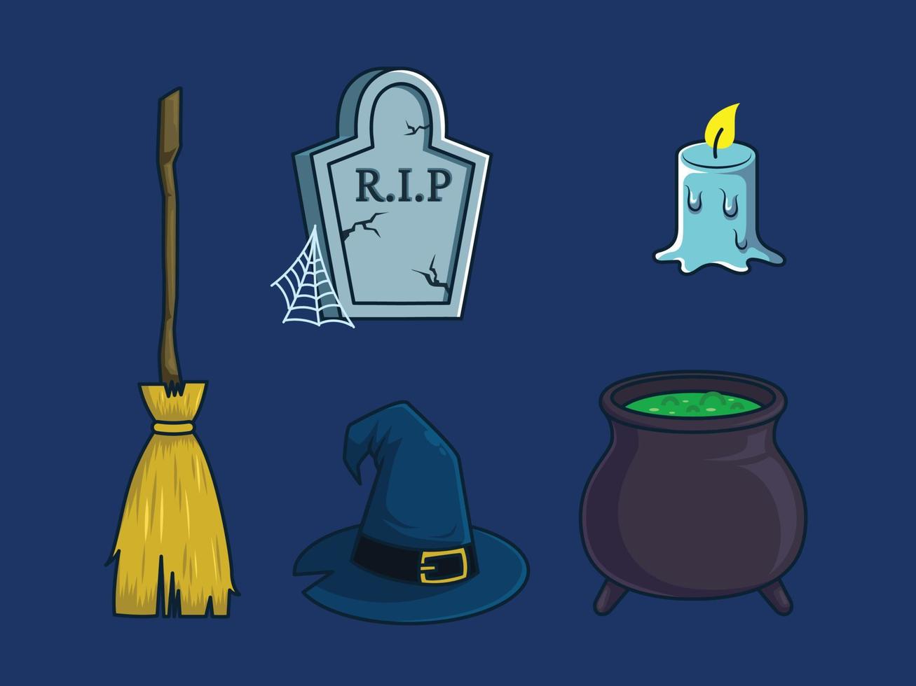 elementos de colección activos de diseño ilustración de vector de dibujos animados de halloween